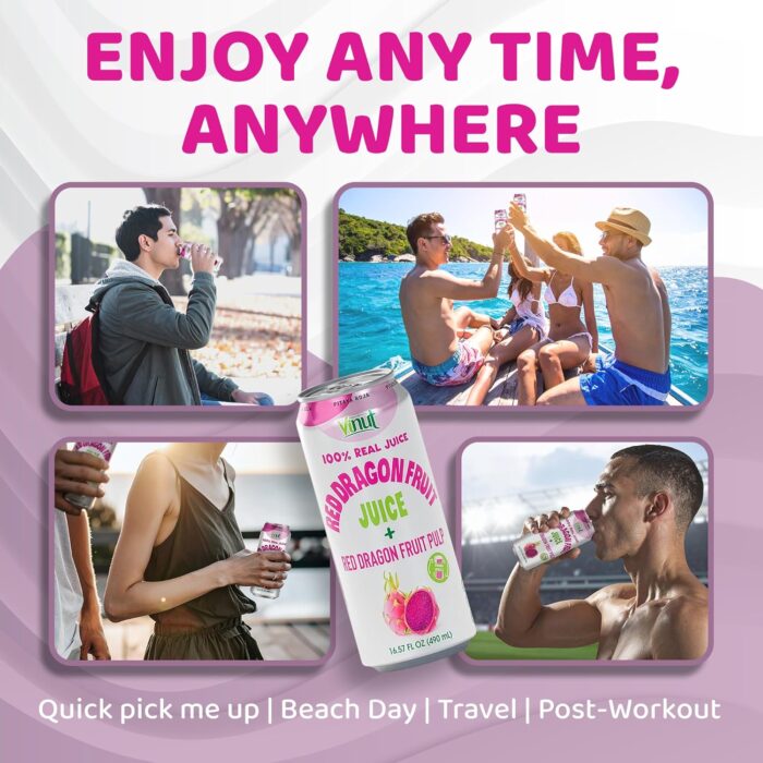 Vinut 100% Fruit Juice with Pulp, Red Dragon 16.57 Fl Oz 12 Pack - Image 5