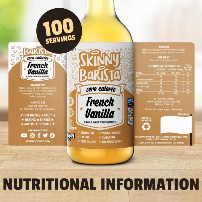 The Skinny Food Co Zero Calorie French Vanilla Syrup, 35 Fl Oz - Image 3