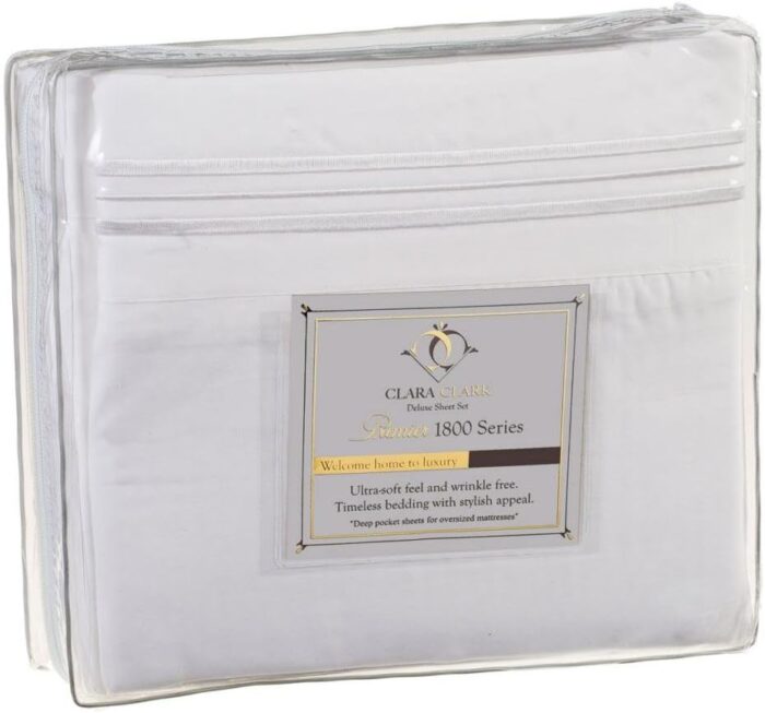 Clara Clark Deluxe Sheet Set, Premier 1800 Series, Stay Fit with Corner Elastic Strap, Queen – White - Image 2