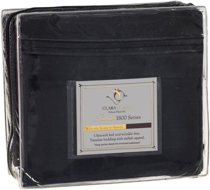 Clara Clark Deluxe Sheet Set, Premier 1800 Series, Stay Fit with Corner Elastic Strap, Queen – Black - Image 2