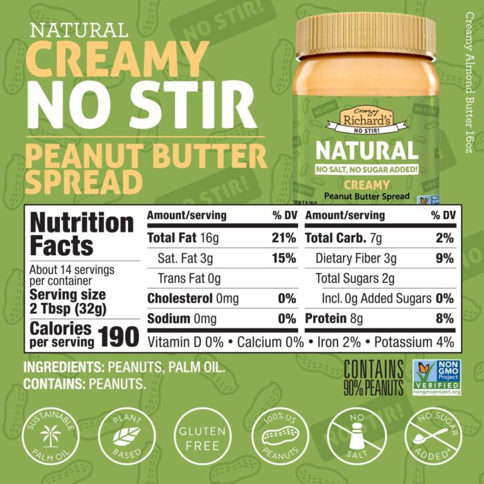 Crazy Richard's Natural, Creamy Peanut Butter, 16 Oz - Image 7